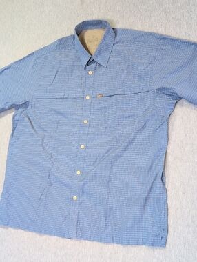 GH Bass Earth Plaid Shirt Men's XL Blue Short Sleeve Lightweight